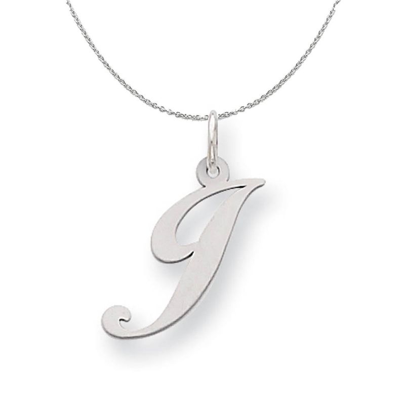 Silver, Ella Collection Medium Fancy Script Initial J Necklace - 24 In